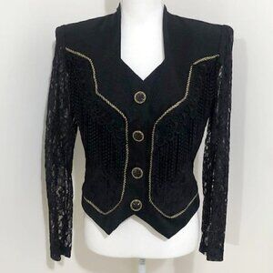 𝅺vintage Savoy's Black Rayon & Lace Jacket w/ Fringe